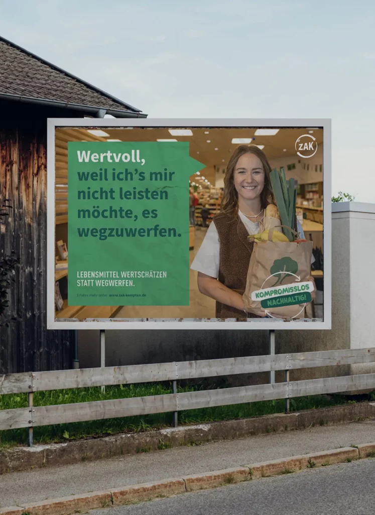 Lebensmittel retten Kampagnen Plakat neben einer Straße